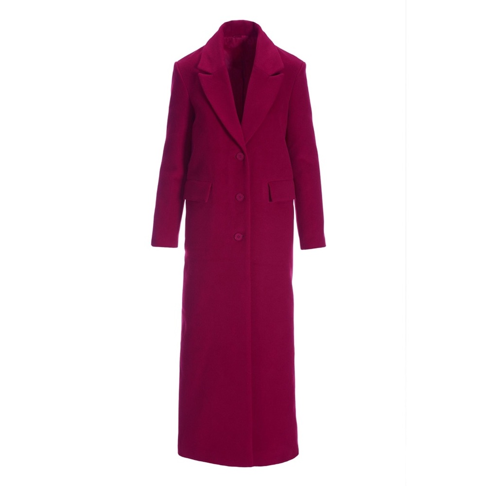 BOSTON PROPER Long Faux Wool Lined Topper Coat in Beet Red